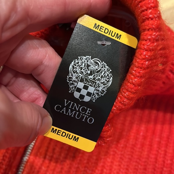 Red Cozy Vince Camuto Sweater Crossfire Acrylic Zip Neck - Picture 13 of 16